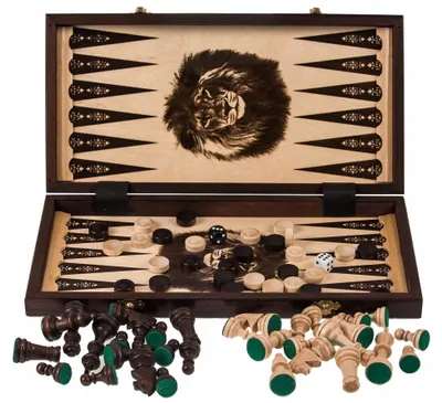 Produktbild von SQUARE LION 3-in-1 Holzspielset Schach Backgammon Dame