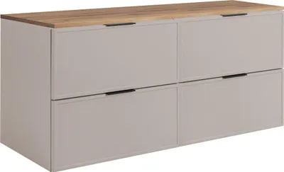 Immagine prodotto di RODAN | Mobile da bagno - SLIM - 120,6 cm - Kaschmir - 3 colori di maniglie in omaggio - con piano marrone - 4 cassetti - Appeso