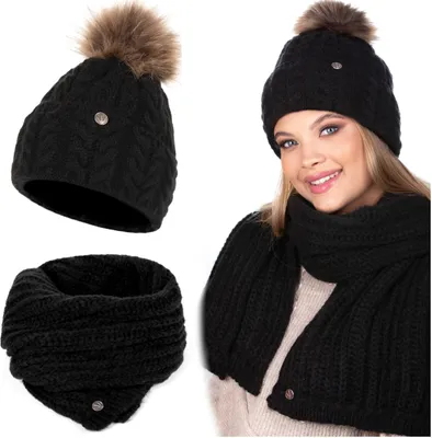 Immagine prodotto di Set Invernale Donna Berretto con Pompon e Sciarpa Lunga Morbida Nera Taglia Unica