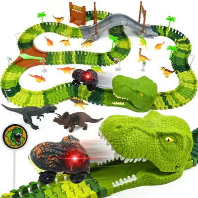Produktbild von Solidchoice – Dinosaurier-Spielset mit Rennbahn und 14 Dinosauriern – Für Kinder im Alter von 2-6 Jahren