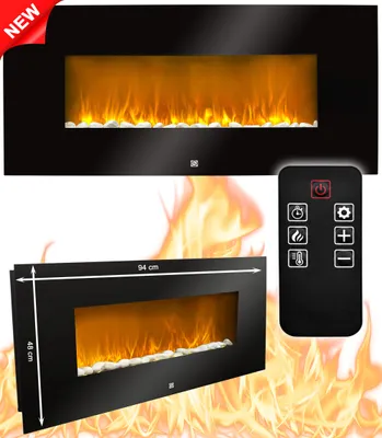 Produktbild von Wandkamin Elektrokamin + Fernbedienung | Heizlüfter, Kaminofen, Elektro, Heizung | 2000W | Kamin mit Fernbedienung, Timer und Thermostat | 94cm