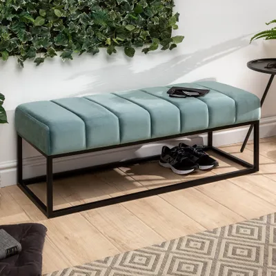 Produktbild von riess-ambiente Moderne Sitzbank PETIT BEAUTÉ 110cm salbei mint Samt schwarzes Gestell Polsterbank Bank
