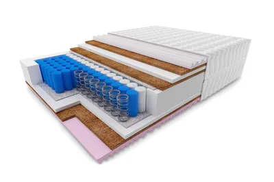 Produktbild von Taschenfederkernmatratze NOVA COCOHART VISCO 120x200 cm – Massage Memory Foam, Kokos, T28 Komfortschaum, H3/H4, ca. 26 cm