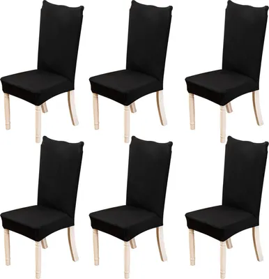 Produktbild von 6 PCS Stretch Dining Stuhlbezüge Abnehmbare waschbare Elasthan-Schonbezüge Stuhlschutzbezüge Schwarz