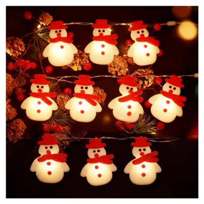 Lichterkette Schneemann, 1,5 m, 10 LEDs, warmweiß, batteriebetrieben