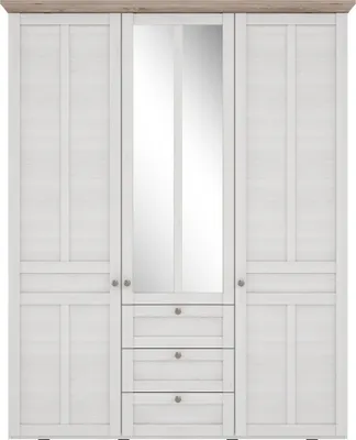 Produktbild von Drehtürenschrank >ILOPPA< 3 Türen, 3 Schübe, weiss / Spiegel - 155x192,6x57,3cm (B/H/T)