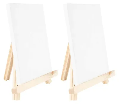 Immagine prodotto di Cavalletto da pittura in legno - Con tela 18 x 12 cm - Set di 2 - Decorazione da tavolo