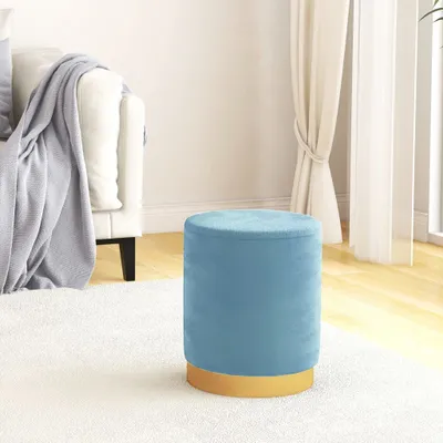 Immagine prodotto di The Living Store Sgabello rotondo in velluto blu chiaro