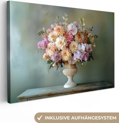 Produktbild von Leinwand Bilder 120x80 cm - Blumen - Pastell - Charmant, Wandbilder, Wanddeko Wohnzimmer, Bild
