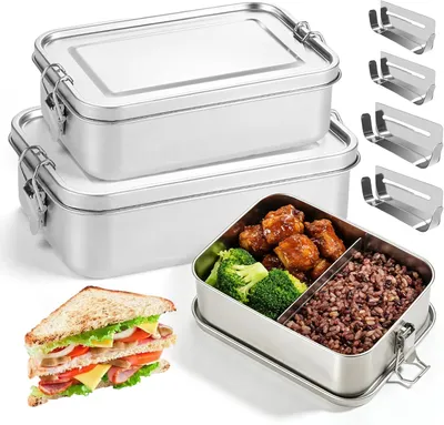 Productafbeelding van Lunchbox set 850 ml en 1400 ml, 2 stuks, roestvrij staal, met compartimenten, voor school