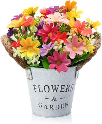 Produktbild von Künstliche Topfpflanzen, Dekorative Kunstblumen, Künstliche Pflanzen für drinnen und draußen, Künstliche Blumen für Zuhause, Garten und Büro (bunt)