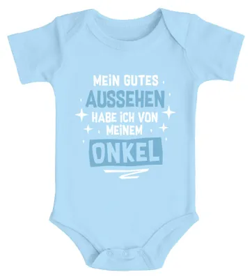 Produktbild von Baby Body Mein gutes Aussehen hab ich von meiner Tante / meinem Onkel lustige Sprüche Baumwolle Jungen & Mädchen MoonWorks® Onkel hellblau 3-6 Monate