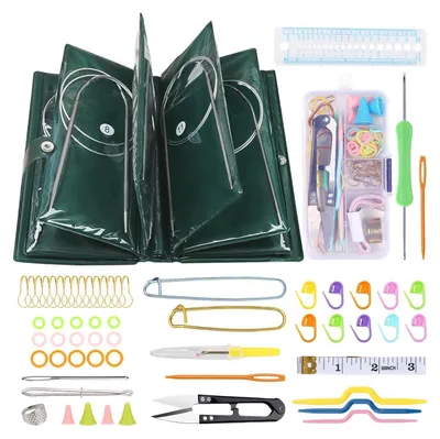 Image de Set d'aiguilles circulaires en acier inoxydable 100cm avec étui et accessoires