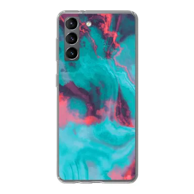 Produktbild von MuchoWow® Handyhülle Schutzhülle Hülle für Samsung Galaxy S21 Abstrakt - Neon - Rosa - Blau Silikon Softcase Handy Hülle - Softcase - Geburtstag Teenager
