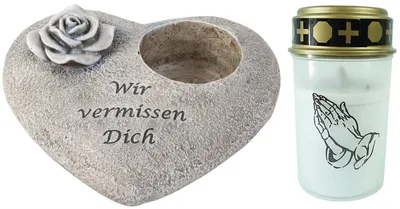 Produktbild von Novaliv Grabschmuck I Grabengel Grabdeko Grabherz grabdekoration Engel für Friedhof grablaterne Engel (Herz Beten, Grablicht weiß)
