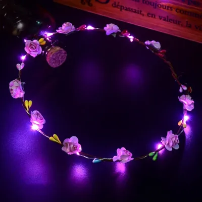 Produktbild von LED Blumengirlande Stirnband Mädchen Frauen Braut Strand Reise Haarband Kopfbedeckung-Rosa