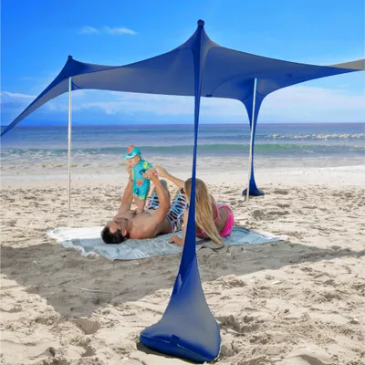 Produktbild von SUN NINJA Strandzelt mit UPF50+ - Sonnenschutz Strand Sonnensegel mit Sandschaufel & Erdnägeln - Strandmuschel Baby UV Schutz 50 - Beach Tent