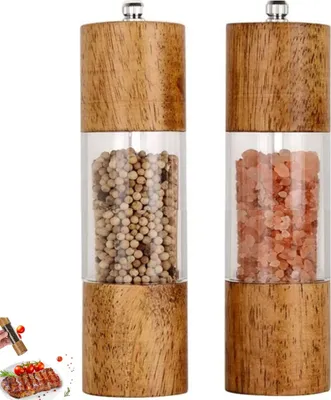 Produktbild von Salz und Pfeffermühle Holz 2er Set, Gewürzmühlen mit Keramikmahlkopf, Einstellbarer Grobhei, Geeignet für Pfeffer, Salz, Gewürze