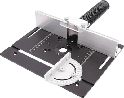 Produktbild von Frästisch-Einlegeplatte, Aluminiumlegierung, 180° drehbarer Gehrungsanschlag, für Oberfräsen, Fasenfräsen, schwarz