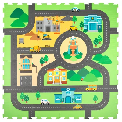 Image de Tapis d'éveil 120 x 120 cm - Puzzle en mousse épaisse (4 pièces) - Humbi City Streets : rues de la ville