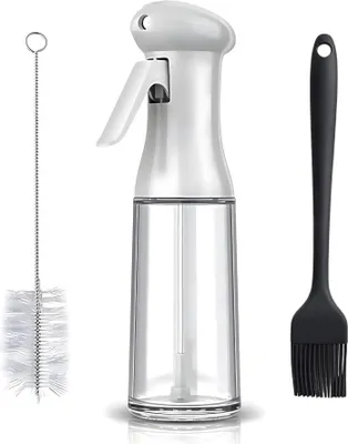 Produktbild von Ölzerstäuber Glas (200ml) Ölsprüher Set inkl. Reinigungsbürste & Öl-Pinsel. Essig und Öl Sprüher für Kochen, Salat, Backen & Heißluftfritteuse.
