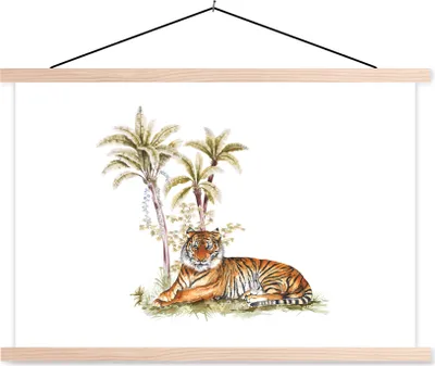 Produktbild von MuchoWow® Textilposter Tiger - Baum - Gemälde 60x40 cm mit holzfarbenen Rahmen - Bilder