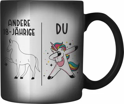 Produktbild von Trendation - 18. Geburtstag Mädchen Farbwechsel Zauber-Tasse Einhorn Geschenk Geschenkidee 18er Geburtstag (Schwarz)