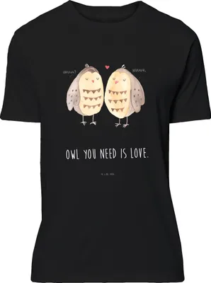 Produktbild von Mr. & Mrs. Panda Tshirt Eulen Liebe - Schwarz - Geschenk, Paar, Liebesspruch, S T-Shirt, Eule, Kurzarm, glücklich, oberteil, Shirt