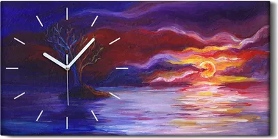 Produktbild von Leinwand Wanduhr Wandkunst Uhr 60x30 Landschaft Sonnenuntergang am Wasser - weiße Hände