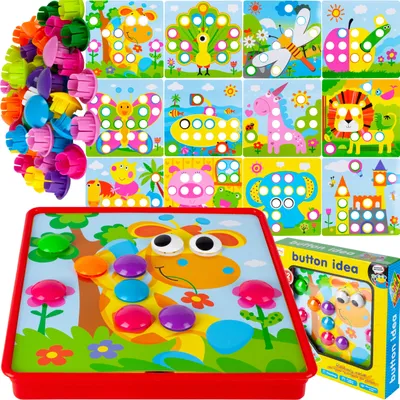 Produktbild von MalPlay Mosaik Steckspiel für Kinder | Steckmosaik mit 46 Steckperlen und 12 bunten Steckplätte | Baustein Set | Geschenk