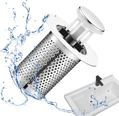 Produktbild von 2 in 1 Abflussstopfen Waschbecken mit Haarsieb, Edelstahl Abflussfilter, Universal Pop Up Waschbeckenstöpsel