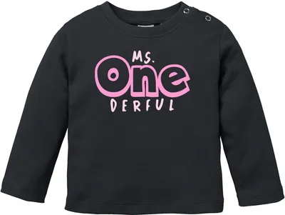 Produktbild von Baby Langarmshirt Babyshirt mit Aufdruck erster Geburtstag eins 1 Jahr Zahl Jungen Mädchen Shirt Moonworks® schwarz 56/62 (1-3 Monate)