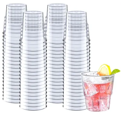 Zdjęcie produktu dla Elzusha - Plastikowe kubki, 80 sztuk - 180 ml, wielokrotnego użytku - przezroczyste - wytrzymałe - szklanki do koktajli - elegancki design - kubki do napojów