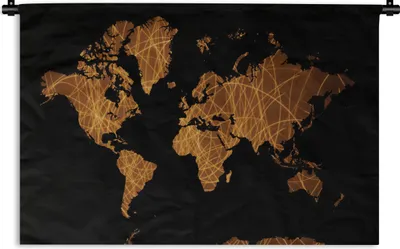 Produktbild von MuchoWow® Wandteppich Wandbehang Weltkarte - Schwarz - Gold 150x100 cm Tapisserie Dekoration Wandtuch - Waschbar - Tapisserien - Wand-Decke