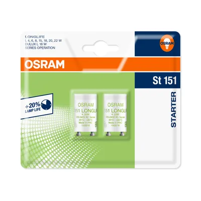 A retail package containing two OSRAM starters for fluorescent lamps.