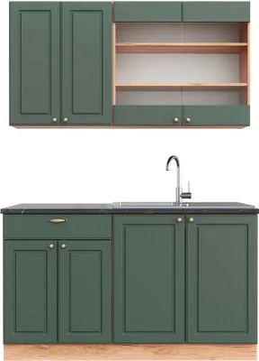 Produktbild von Singleküche Vicco Fame-Line Grün-Gold Landhaus/Goldkraft Eiche 140 cm , AP Anthrazit, Model 42728