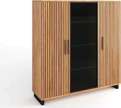Produktbild von Highboard Paula Eiche furniert Softclose Schattenfuge Schwarz