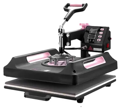 Image de Machine à presser à chaud, bras pivotant à 360°, double chauffage tubulaire, 15 x 15 pouces, 8-en-1, rose