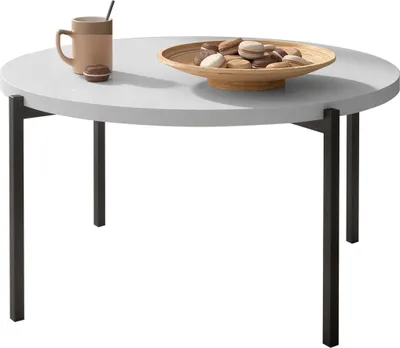 Produktbild von MIRJAN24 Couchtisch Sigma A02, Metallfüße schwarz 20 mm, Durchmesser: 80 cm, Wohnzimmertisch (Farbe: Schwarz + Weiß Hochglanz)