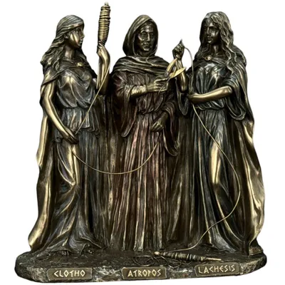 Obrázok produktu pre Moiry – grécke bohyne osudu – dekoratívna soška z bronzovej farby, ručne maľovaná, 17 cm × 7 cm × 17,5 cm, model WU77884A4