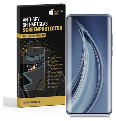 A product box for an anti-spy screen protector is shown next to a smartphone.