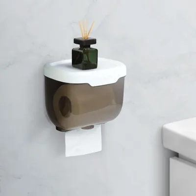 Produktbild von Toilettenpapierhalter mit Ablage – Toilettenpapierhalter-Schrank – Selbstklebend – 15,5 x 13 x 13 cm – Weiß/Grau [BW3018]