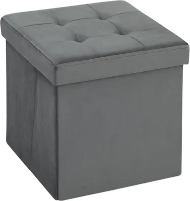 Produktbild von Klappbarer Sitzhocker mit Deckel und Stauraum, 38 x 38 x 38 cm, grau | Fußhocker, Sitzwürfel und Polsterhocker in Samtoptik