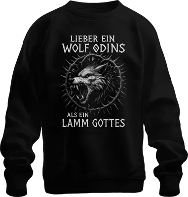 Produktbild von Lieber ein Wolf Odins als Lamm Gottes Wikinger Nordisch Runen Uni Sweatshirt Pullover, Schwarz, M