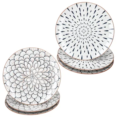 Produktbild von 6x Yama Speiseteller Ø27cm Steingut Blau Weiß Tropfen Floral Essteller