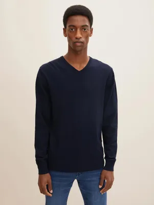 Produktbild von Dünner Feinstrick Pullover Basic Legerer V-Ausschnitt Sweater |