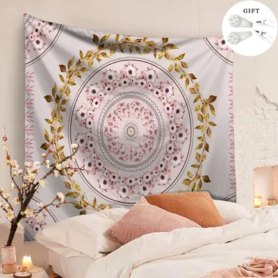 Produktbild von Tapestry Wall Hanging Bohemian, Zodight Mandala Floral Medallion Hippie Tapestry with White Aesthetic Wreath Design,Rosa Tapestry Wall Hanging Bohemian, Zodight Mandala Floral Medallion Hippie Tapestry with White Aesthetic Wreath Design,Kranz/200X150CM