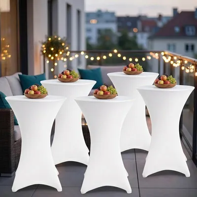 Immagine prodotto di Eikuavons, 5 copritavoli elasticizzati bianchi per tavoli alti da bistrot, ø 80×110 cm