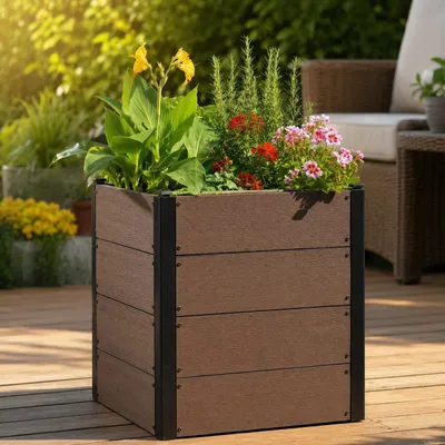 Produktbild von Hochbeet für Garten - Pflanzkasten quadratisch - WPC Holz-Kunststoff - 49x49x45 cm - Mit Boden - Holzoptik