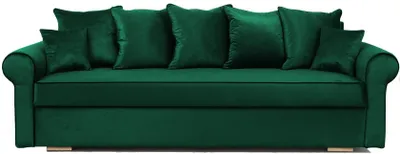 Produktbild von Schlafsofa VIVIA, Sofa mit Schlaffunktion und Bettkasten, Klappsofa, Schlafcouch mit Füßen aus Chrome, Couch in Frabe: Grün, Veloursstoff